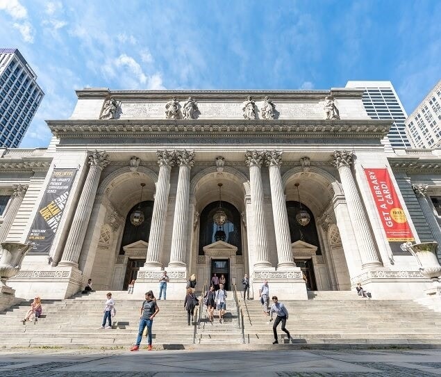 The iconic New York Public Library Main Branch is a historic landmark built around 1897
