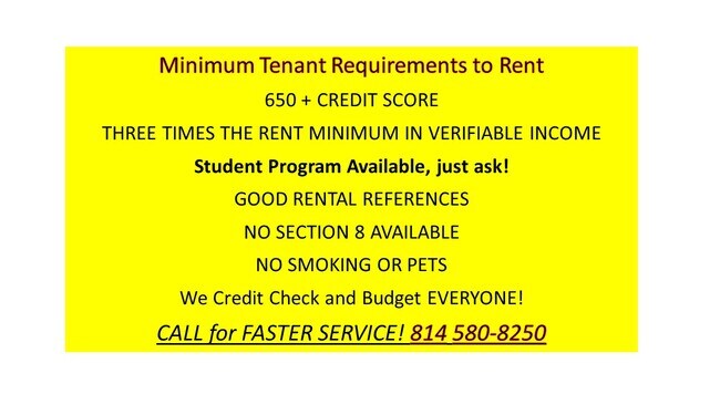 Minimum Requirements to Rent - 2621 Fairmount Pky