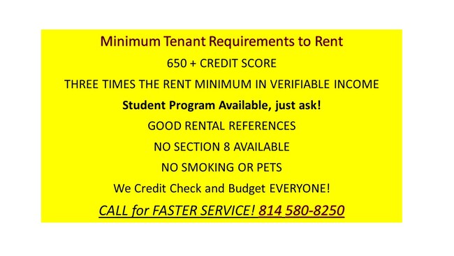 Minimum Requirements to Rent - 2621 Fairmount Pky
