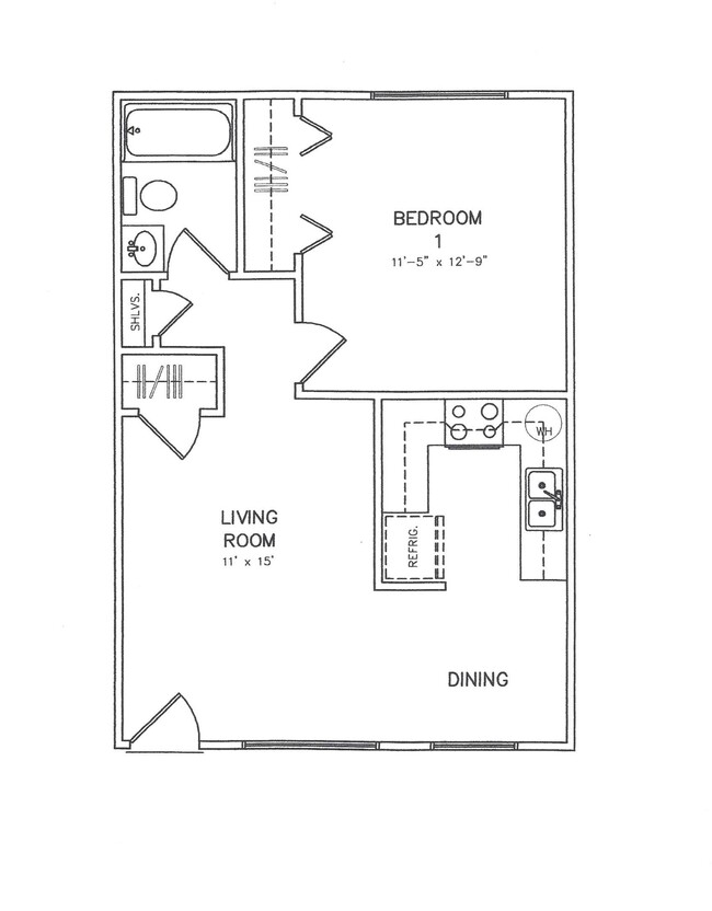 Plano de planta de una habitación - Highland Manor Apartments