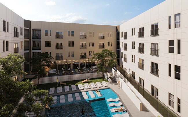 ThreeTwenty en la piscina estilo resort de los apartamentos Vybe en Kyle, Texas 78640 - 3Twenty at the Vybe