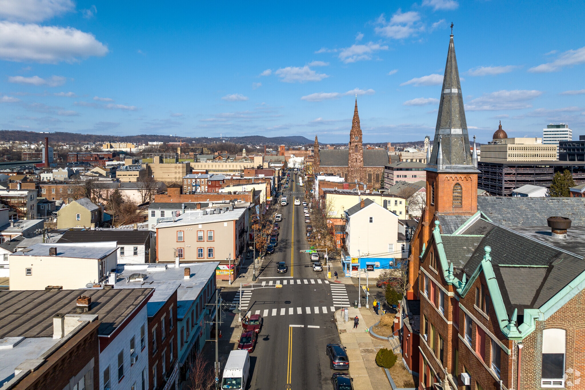 Downtown Paterson New Jersey Main Street and urban skyline