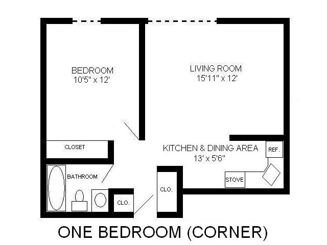 Apartamento en esquina de 1 habitación - Webster Terrace I
