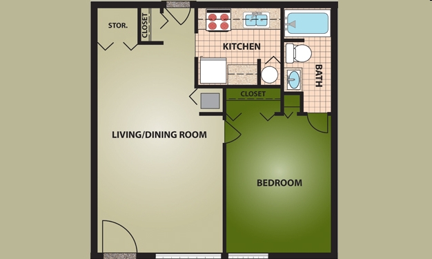 1HAB/1BA - Bedford Village