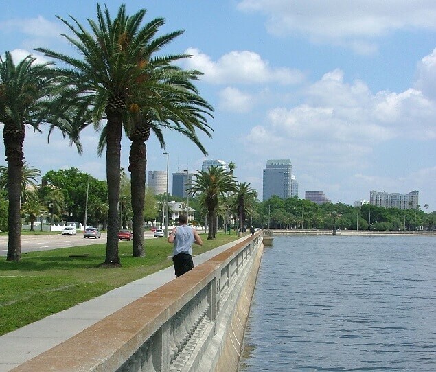 Jogging by the river with a view of Tampa