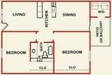 2 Beds, 1 Bath Model