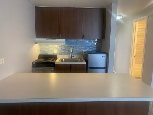 Kitchen features new beautiful tile backsplash. - Vida Apartments
