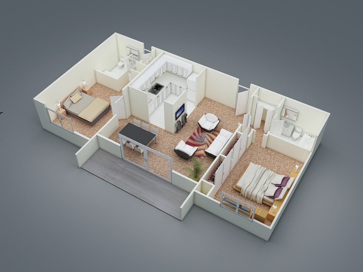 Concord Apartments – Two Bedroom Two Bath Split Suite