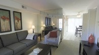 This two-floor residence offers a well-appointed living space designed for both comfort and functionality. The living room serves as the heart of the home, featuring a large mirrored wall panel that visually expands the room and enhances the sense of openness. Soft, neutral-toned carpeting runs throughout, complementing the understated color palette of the walls and furnishings.

Seating in the living area includes a charcoal sofa and a patterned armchair accented with a deep red throw pillow, arranged around a dark-toned coffee table to create an inviting conversational setting. Warm table lamps on either side of the room provide ambient lighting, adding to the cozy atmosphere.

A standout feature is the floor-to-ceiling sliding glass door at the far end of the room, fitted with vertical blinds that allow for adjustable natural light. This opening floods the space with daylight and provides access to an outdoor area, contributing to an airy, connected feel. The overall ambiance is clean and comfortable, with thoughtful design details that maximize both light and the perception of space across its two levels.