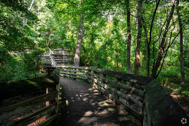 Piney Orchard Nature Preserve in Odenton has a wooden bridge.