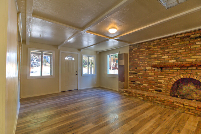 Living room with fireplace and gas heater - 23941 Springwater Rd