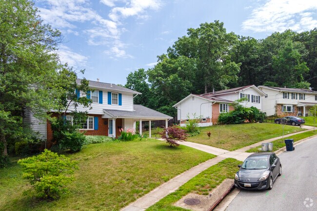 Half brick two story homes on Hedgewood Drive in Greenbelt.