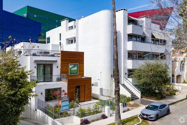 Modern multifamily home styles adjacent to Pacific Design Center located in West Hollywood, CA.