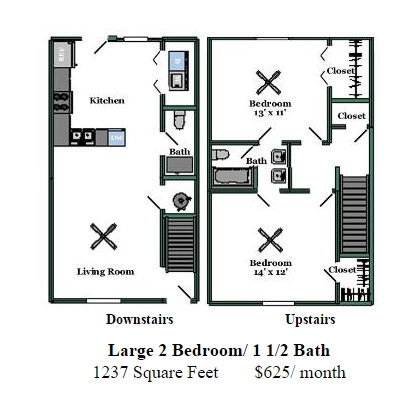 Dos habitaciones grandes con 1.5 baños - Brighton Park Apartments