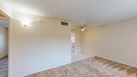 Located at 1060 Jasper St in Largo, FL, this single-story 2-bedroom, 1-bathroom home offers a comfortable and efficient layout. The combined living and dining area provides an open, versatile space bathed in natural light from large windows dressed with vertical blinds. Neutral-toned carpet flows throughout the living areas and bedrooms, complemented by tile flooring in the kitchen and bathroom. Ceiling fans in the living area and bedrooms promote year-round comfort. The galley-style kitchen is well-equipped, featuring granite-look countertops, ample cabinetry, tile flooring, and a window that lets in natural light with outdoor views of greenery. Both bedrooms offer a calm, airy feel with carpeted floors, ceiling fans, natural light, and sliding closet doors for convenient storage. A total of three closets throughout the home provides generous storage. The full bathroom includes a tub-shower combination and tile flooring. The home's light, neutral color palette and textured ceilings create a clean, bright ambiance throughout. Situated in Largo, this home offers easy access to the amenities of Florida's Pinellas County.