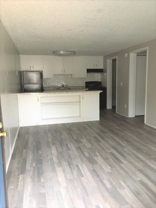 Living room / kitchen of renovated unit. - Village at Iris Glen