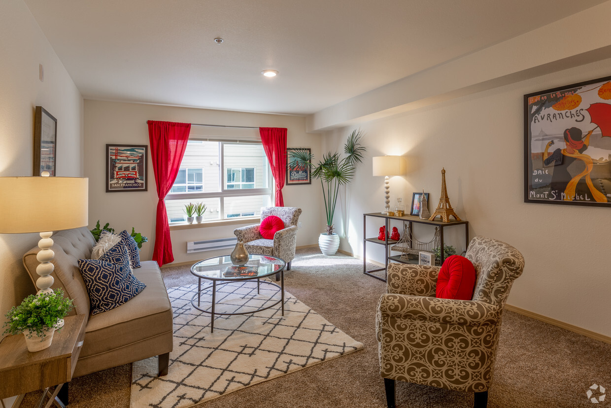 Bothell One Bedroom Apartment - Living Room - Boulevard Place Active Senior Living