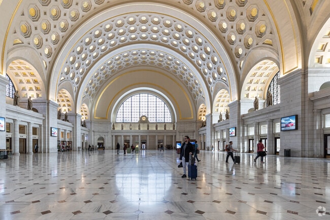 Union Station in NoMa features a beautiful grand entrance.