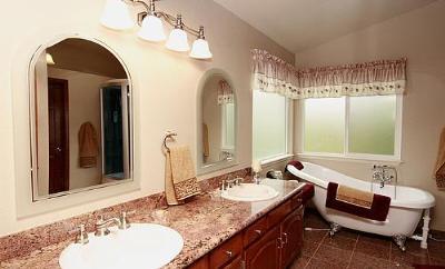 Baño principal con encimeras de granito, lavabo doble, bañera de hidromasaje, ducha independiente y aseo privado. Vestidor. - 6782 Swadley Court