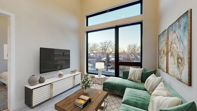 Bright Living Room with Modern Design and Lots of Light - The Roost Apartments