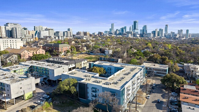 24-Longview-Apartments-Near-UT-Austin-Aerial-of-Community-and-Austin-Skyline - Z- 24 Longview