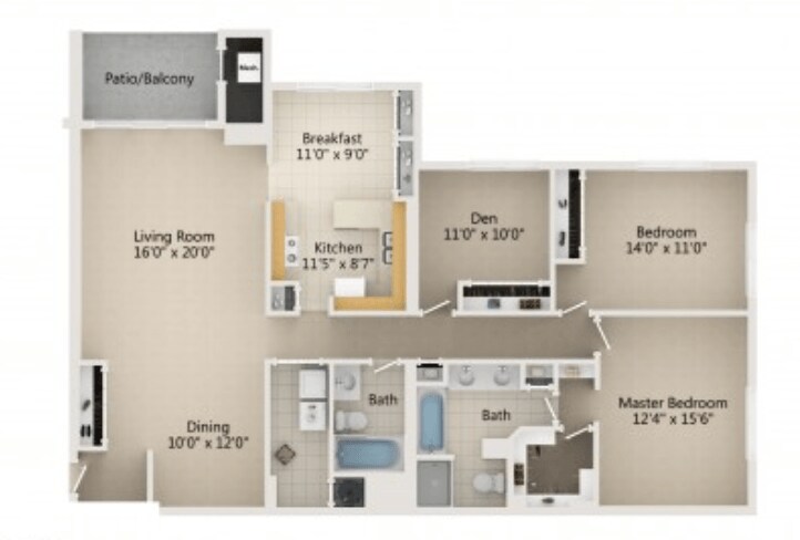 Atrium in The Village – 3 Bedroom 2 Bath Type B