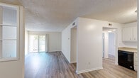 Located at 1002 Mayflower Dr in Wilmington, NC, this two-bedroom, one-bathroom residence offers a practical and well-organized single-floor layout. Wood-style plank flooring runs throughout the unit, providing a cohesive and easy-to-maintain foundation across all rooms.

The living room is a comfortable, open space featuring a textured ceiling and a sliding glass door that opens to an outdoor patio, allowing natural light to fill the room. It connects seamlessly to the kitchen, which is equipped with white cabinetry, light granite-style countertops, a double-basin stainless steel sink, and black appliances including a refrigerator, range, and dishwasher.

A connecting hallway leads to both bedrooms, each featuring neutral walls, wood-style flooring, and built-in closets with louvered bifold doors offering ample storage. The primary bedroom provides a comfortable footprint with a well-sized closet. The second bedroom includes a window that brings in natural light and a similarly sized closet.

The bathroom features a full tub and shower combination with a curtain rod and grab bar, complemented by clean white surroundings. The textured ceilings present throughout add a consistent architectural detail across the home. This residence offers a straightforward, functional layout suited for everyday living in Wilmington.