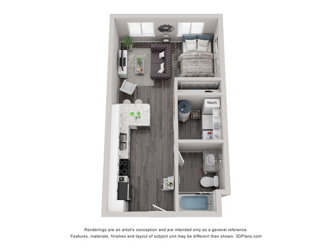 Plano de planta del monoambiente - Creekside Heights Apartments, LLC