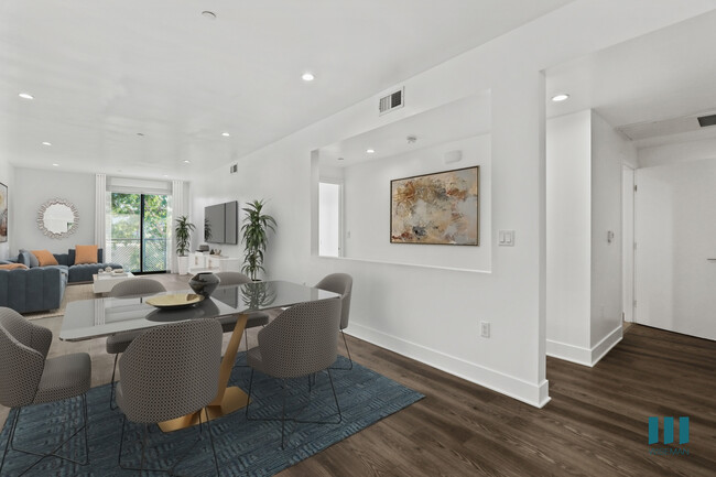 Comedor y sala de estar de concepto abierto con patio - Richland Metro by Wiseman