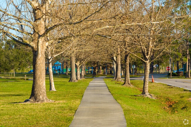 The Barnett Park Walking Trail is lined with trees.