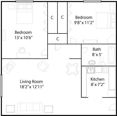 2BR/1BA - Rugby McIntyre Apartments