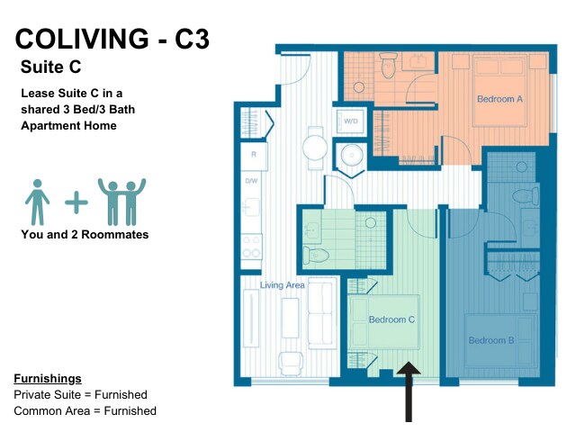 C3 - Bedroom C - Furnished - X Denver