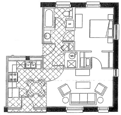 Plano de planta de 1 dormitorio / 1 baño - Drake Court Apartments