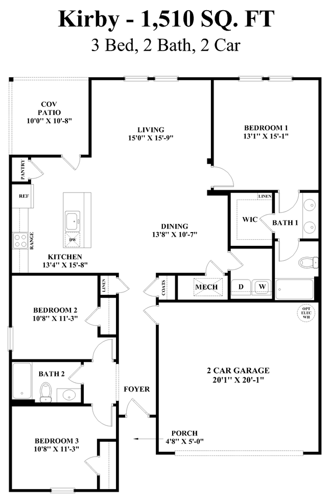 Kirby - Plano de planta - Villas at Oak Bend- Home Rentals