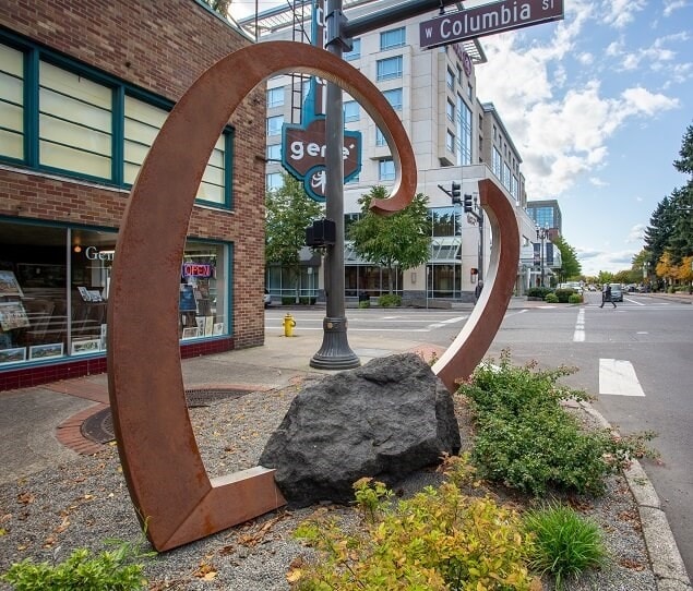 The “Heart & Stone” sculpture honors the city’s Founding Mothers and was installed in 2015