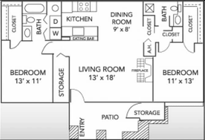 Perrys Crossing Apartment Homes – 2 Bedroom, 2 Bath 991 sq. ft.