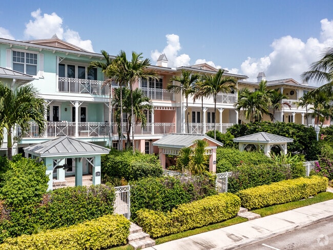 Colorful townhomes on the Intracoastal in the University Place neighborhood.