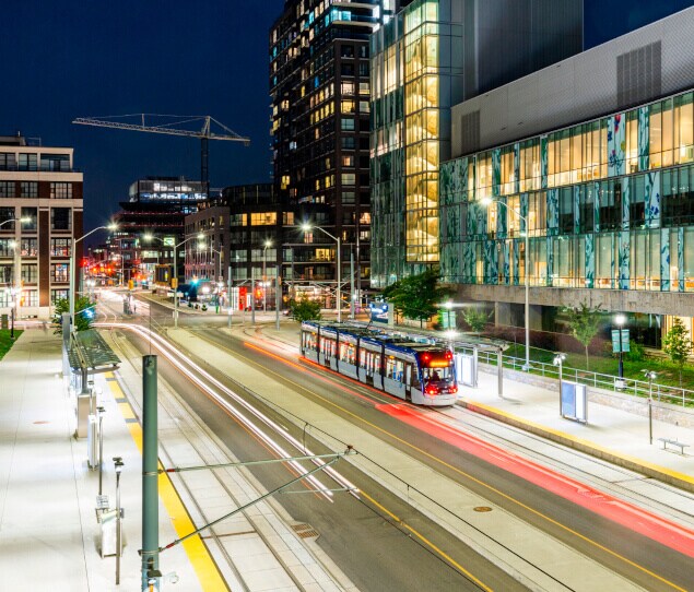 The ION light rail system provides easy access between Kitchener and Waterloo