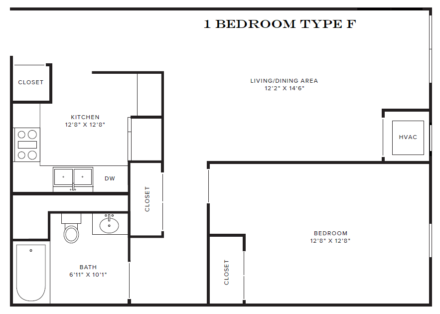 Crittenden Court Apartments – 1 Bedroom Type F
