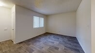 Located in Mesa, Arizona, this one-bedroom, one-bathroom unit offers a practical and well-organized single-floor layout. Wood-look plank flooring flows consistently throughout the space, providing a cohesive and easy-to-maintain foundation in every room.

The galley-style kitchen is a standout feature, lined on both sides with warm oak cabinetry offering generous storage and counter space. White appliances including a range, refrigerator, and dishwasher are included, and a window at the end of the kitchen allows natural light to brighten the workspace. A double-basin sink and additional upper and lower cabinetry enhance everyday functionality. Conveniently adjacent to the kitchen is a dedicated laundry area housing a stacked washer and dryer unit, adding a practical in-unit amenity.

The living room is open and well-lit, featuring a ceiling fan with integrated lighting. The bedroom is a comfortable size, with its own window dressed in vertical blinds that invite natural light, along with a ceiling fan for year-round comfort. The textured ceiling adds a classic touch to both rooms.

The bathroom is clean and efficiently designed, featuring a wood-toned vanity with under-sink storage, a large mirror with a lighted fixture above, and wood-look tile flooring that ties cohesively to the rest of the unit. A bathtub and towel bar complete the space.