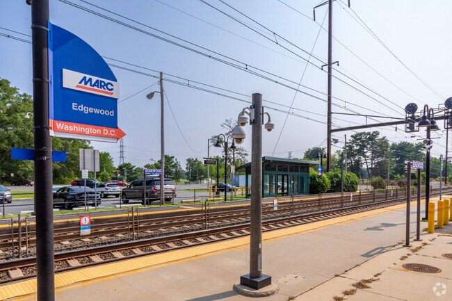 The MARC station in Edgewood provides easy access to Baltimore and D.C. via high speed rail.