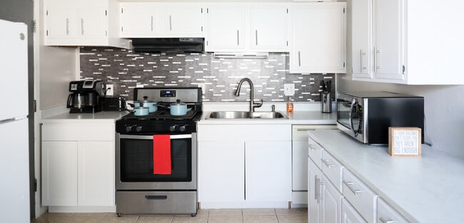 Welcome to your kitchen! It features pots, pans, lids, utensils for cooking and eating. Dishwasher - 8612 Echo St