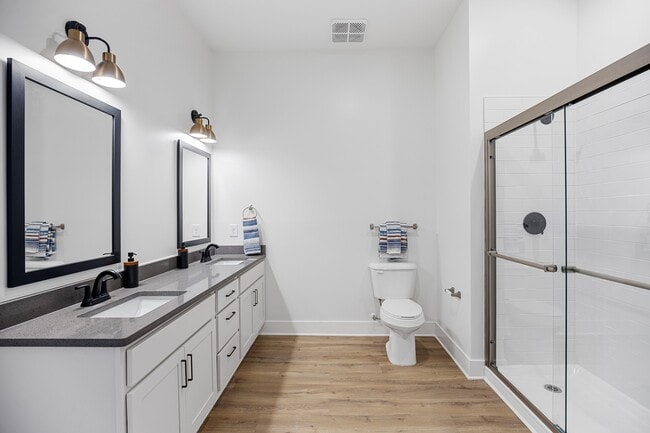 Spa inspired bathroom with walk-in shower - Oak Grove at Blake Farm
