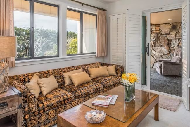 Living room and view of private patio - 199 Van Ess Way