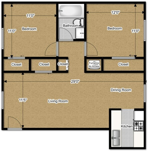 Ryan Place Apartments – 2 Bedroom - 1 Bath Colonial / all types