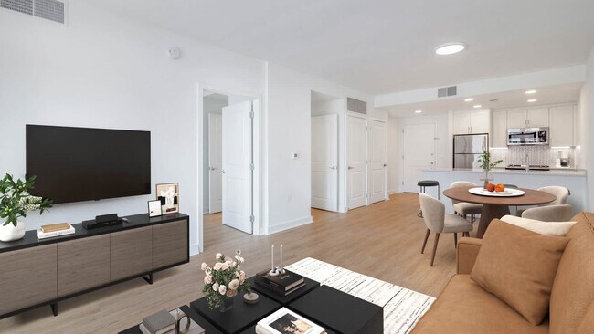 Sala de estar con suelo de superficie dura - Liberty Tower