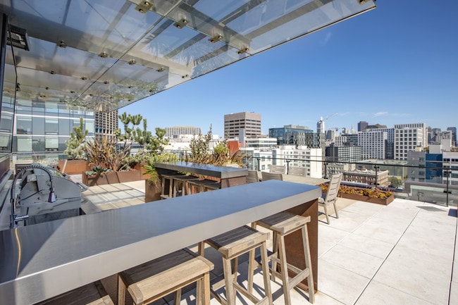 Rooftop view of downtown San Francisco from a modern apartment building. - Olume