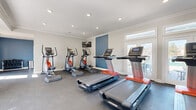 Located at 102 Carrington Rd in Hendersonville, TN, this fitness center offers a well-equipped, single-floor exercise space designed for functionality and comfort. The room features durable concrete-style flooring throughout, crown molding, and recessed lighting that provides consistent, even illumination across the workout area.

The cardio section is outfitted with multiple FreeMotion treadmills and Precor elliptical machines arranged in rows, allowing ample space between each unit. A wall-mounted flat-screen television is positioned for easy viewing during workouts. A dedicated strength and free-weight area occupies one end of the room, featuring a dumbbell rack, medicine balls, and a weight bench positioned against an accent wall painted in a deep blue-gray tone.

Natural light enters through large windows and a set of glass French doors that open to an outdoor area, enhancing the openness of the space. A striking feature of this fitness center is its glass partition wall with black steel framing, which visually connects the gym to an adjacent lounge area. The lounge, visible through the glass, features hardwood flooring, comfortable seating, and bright, welcoming décor. This transparent boundary maintains a sense of openness while clearly defining the two functional spaces.