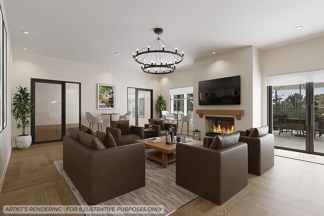 Casa club para residentes, salón con chimenea, sala de conferencias compartida y acceso al patio. - Maple Commons