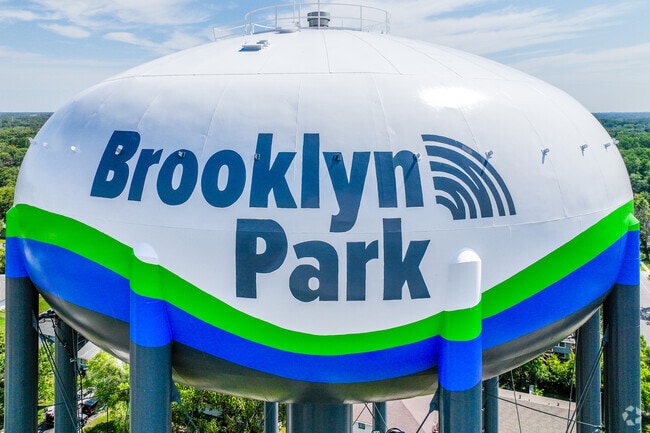 The iconic Brooklyn Park water tower stands in the city center.